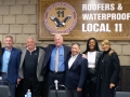 At the end of the live broadcast, both hosts and panel members were all smiles for a successful show. Pictured, from left, are WCPT host Joan Esposito, SMART Local 265 President John Daniel, Roofers and Waterproofers Local 11 President/Business Manager Gary Menzel, CISCO Executive Director Dan Allen, Chicago Federation of Labor Secretary Treasurer Don Villar, CISCO Education-to-Careers Director Jamillah Muhammad and WCPT host Santita Jackson. Photo courtesy of CISCO